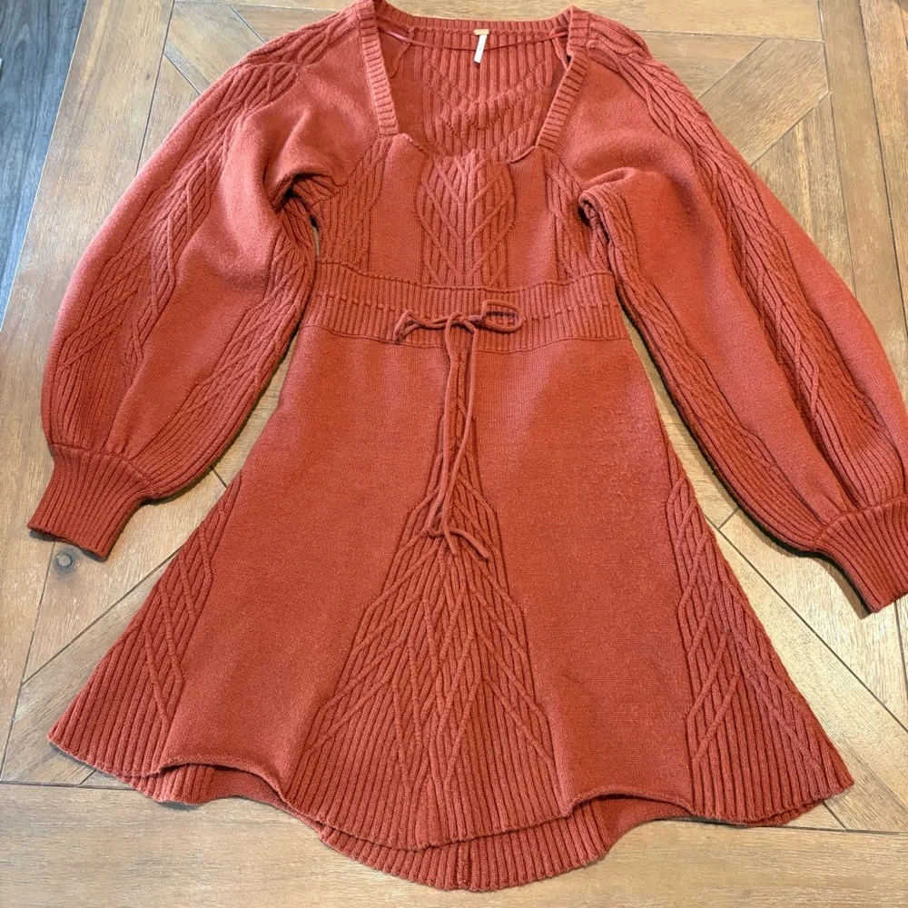 Free People Sweater Dress Women Large Cinnamon Balloon Sleeve Knit Emmaline Mini